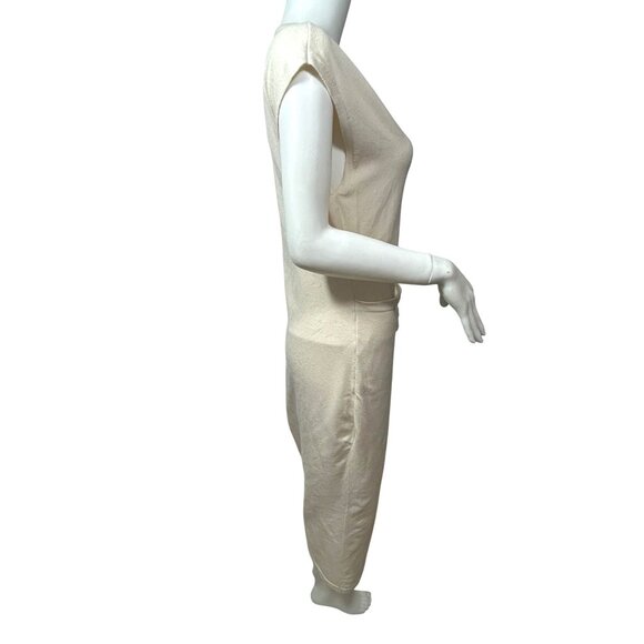 Express Wrap Dress M Beige Midi V-Neck Cap Sleeve Pull On Stretchy Career Party - Picture 6 of 11